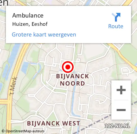 Locatie op kaart van de 112 melding: Ambulance Huizen, Eeshof op 12 april 2015 08:22