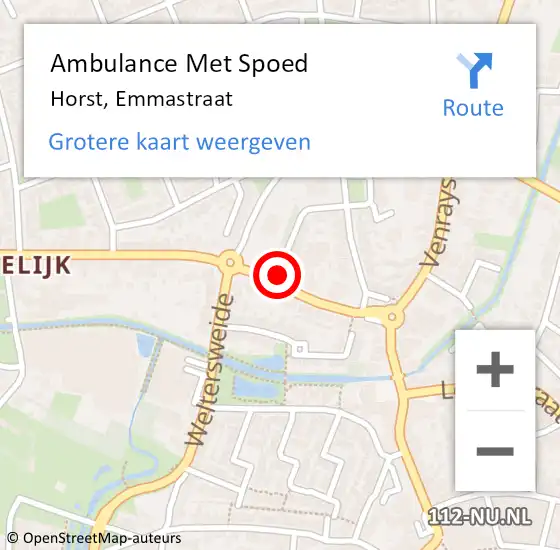 Locatie op kaart van de 112 melding: Ambulance Met Spoed Naar Horst, Emmastraat op 11 september 2013 20:04