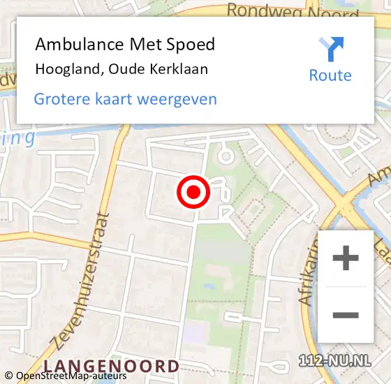 Locatie op kaart van de 112 melding: Ambulance Met Spoed Naar Hoogland, Oude Kerklaan op 12 april 2015 10:17