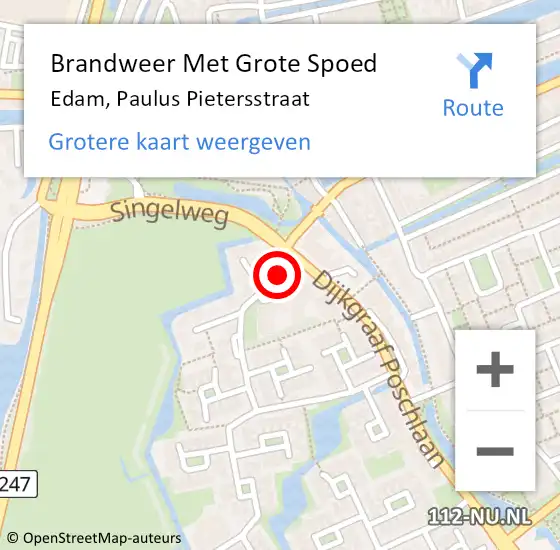 Locatie op kaart van de 112 melding: Brandweer Met Grote Spoed Naar Edam, Paulus Pietersstraat op 4 november 2013 18:57