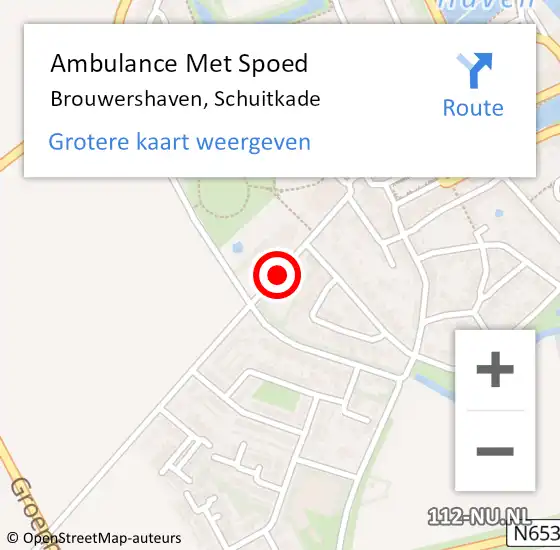 Locatie op kaart van de 112 melding: Ambulance Met Spoed Naar Brouwershaven, Schuitkade op 12 april 2015 12:43