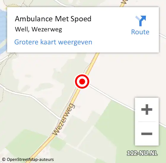 Locatie op kaart van de 112 melding: Ambulance Met Spoed Naar Well, Wezerweg op 12 april 2015 13:05