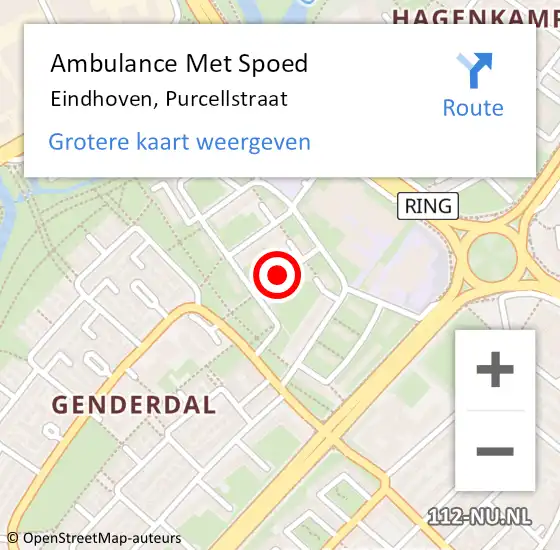 Locatie op kaart van de 112 melding: Ambulance Met Spoed Naar Eindhoven, Purcellstraat op 12 april 2015 16:14