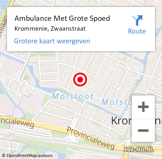 Locatie op kaart van de 112 melding: Ambulance Met Grote Spoed Naar Krommenie, Zwaanstraat op 12 april 2015 17:50