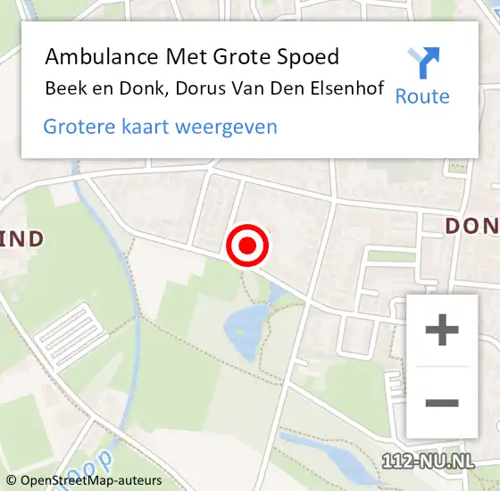 Locatie op kaart van de 112 melding: Ambulance Met Grote Spoed Naar Beek en Donk, Dorus Van Den Elsenhof op 12 april 2015 18:56