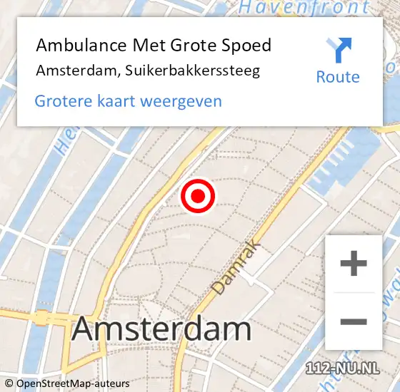 Locatie op kaart van de 112 melding: Ambulance Met Grote Spoed Naar Amsterdam, Suikerbakkerssteeg op 12 april 2015 19:19