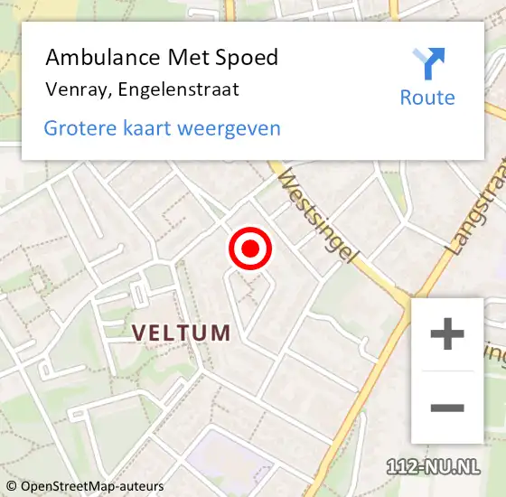 Locatie op kaart van de 112 melding: Ambulance Met Spoed Naar Venray, Engelenstraat op 12 april 2015 21:55