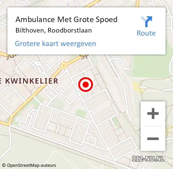 Locatie op kaart van de 112 melding: Ambulance Met Grote Spoed Naar Bilthoven, Roodborstlaan op 12 april 2015 22:31