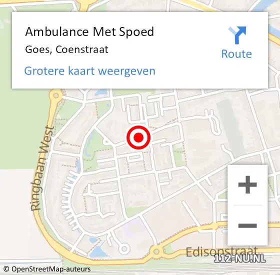 Locatie op kaart van de 112 melding: Ambulance Met Spoed Naar Goes, Coenstraat op 13 april 2015 03:08