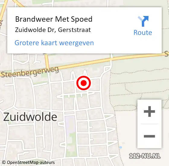 Locatie op kaart van de 112 melding: Brandweer Met Spoed Naar Zuidwolde Dr, Gerststraat op 13 april 2015 03:35