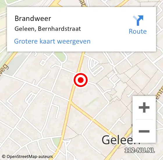 Locatie op kaart van de 112 melding: Brandweer Geleen, Bernhardstraat op 13 april 2015 06:42