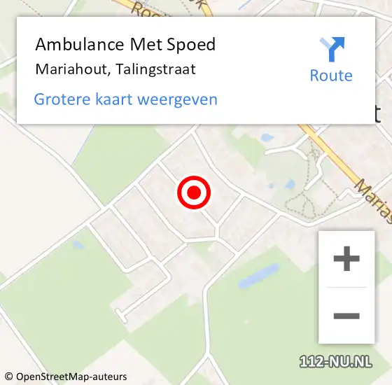 Locatie op kaart van de 112 melding: Ambulance Met Spoed Naar Mariahout, Talingstraat op 13 april 2015 07:40