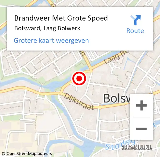 Locatie op kaart van de 112 melding: Brandweer Met Grote Spoed Naar Bolsward, Laag Bolwerk op 13 april 2015 09:53