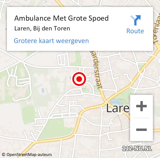 Locatie op kaart van de 112 melding: Ambulance Met Grote Spoed Naar Laren, Bij den Toren op 13 april 2015 13:10