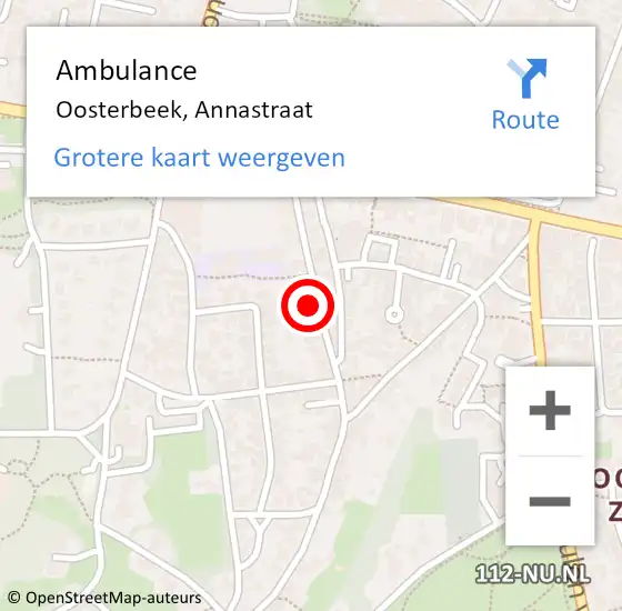 Locatie op kaart van de 112 melding: Ambulance Oosterbeek, Annastraat op 13 april 2015 14:03