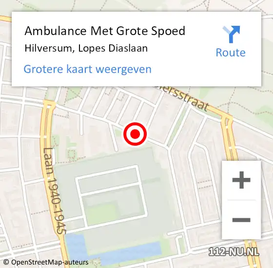 Locatie op kaart van de 112 melding: Ambulance Met Grote Spoed Naar Hilversum, Lopes Diaslaan op 13 april 2015 15:05