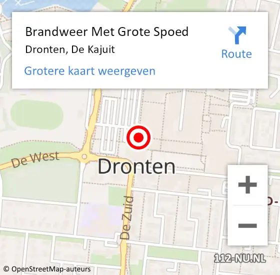 Locatie op kaart van de 112 melding: Brandweer Met Grote Spoed Naar Dronten, De Kajuit op 13 april 2015 16:03