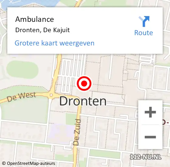 Locatie op kaart van de 112 melding: Ambulance Dronten, De Kajuit op 13 april 2015 16:04