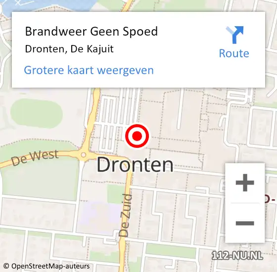 Locatie op kaart van de 112 melding: Brandweer Geen Spoed Naar Dronten, De Kajuit op 13 april 2015 16:14