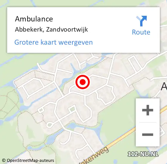 Locatie op kaart van de 112 melding: Ambulance Abbekerk, Zandvoortwijk op 13 april 2015 17:02