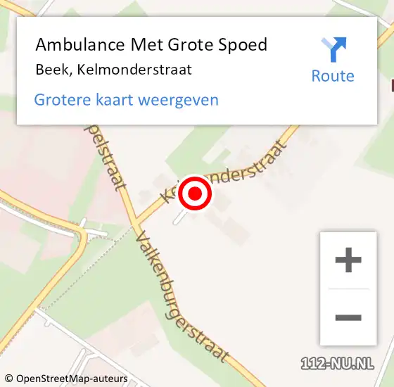 Locatie op kaart van de 112 melding: Ambulance Met Grote Spoed Naar Beek, Kelmonderstraat op 4 november 2013 22:18