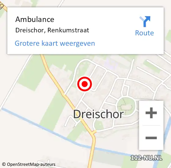 Locatie op kaart van de 112 melding: Ambulance Dreischor, Renkumstraat op 13 april 2015 17:09