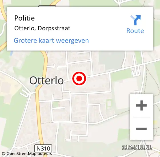 Locatie op kaart van de 112 melding: Politie Otterlo, Dorpsstraat op 13 april 2015 17:40