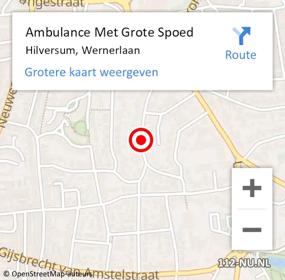 Locatie op kaart van de 112 melding: Ambulance Met Grote Spoed Naar Hilversum, Wernerlaan op 13 april 2015 18:26