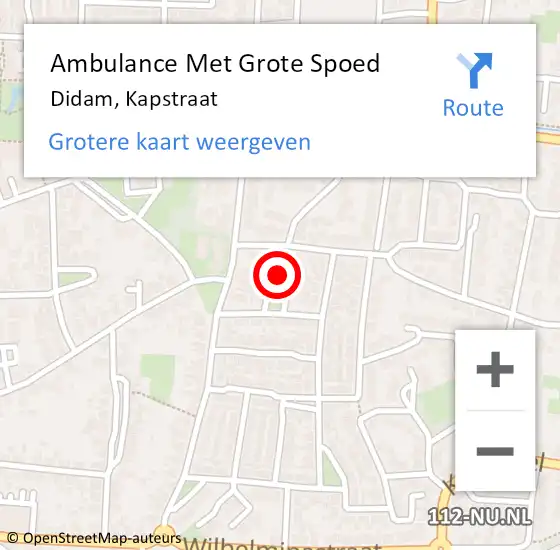 Locatie op kaart van de 112 melding: Ambulance Met Grote Spoed Naar Didam, Kapstraat op 13 april 2015 18:32