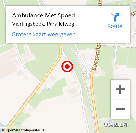 Locatie op kaart van de 112 melding: Ambulance Met Spoed Naar Vierlingsbeek, Parallelweg op 13 april 2015 18:36