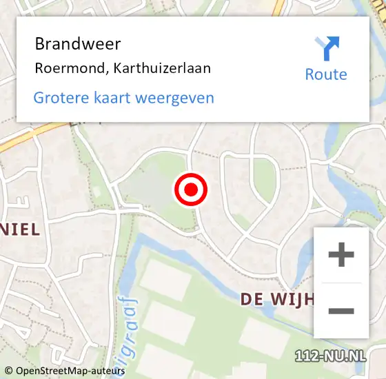 Locatie op kaart van de 112 melding: Brandweer Roermond, Karthuizerlaan op 13 april 2015 19:10