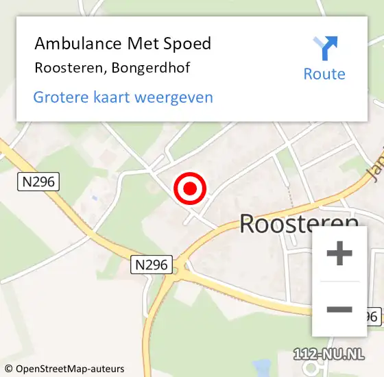 Locatie op kaart van de 112 melding: Ambulance Met Spoed Naar Roosteren, Bongerdhof op 13 april 2015 20:17