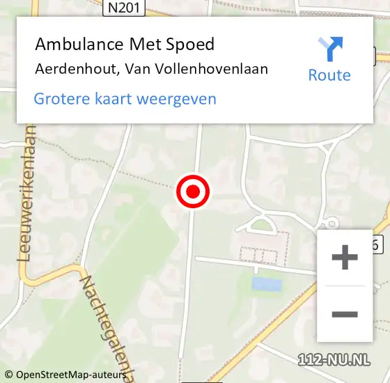 Locatie op kaart van de 112 melding: Ambulance Met Spoed Naar Aerdenhout, Van Vollenhovenlaan op 13 april 2015 20:37