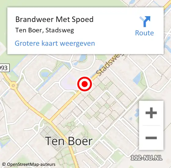 Locatie op kaart van de 112 melding: Brandweer Met Spoed Naar Ten Boer, Stadsweg op 13 april 2015 21:20