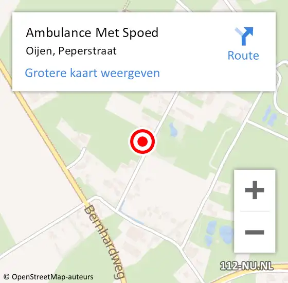 Locatie op kaart van de 112 melding: Ambulance Met Spoed Naar Oijen, Peperstraat op 13 april 2015 22:36