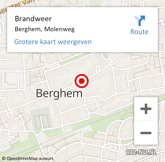 Locatie op kaart van de 112 melding: Brandweer Berghem, Molenweg op 13 april 2015 22:59