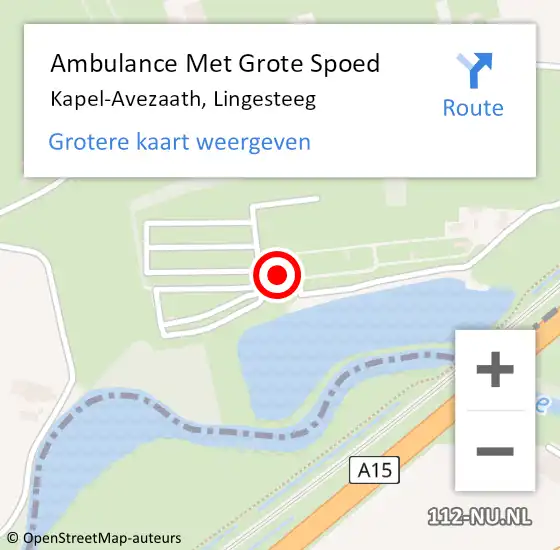 Locatie op kaart van de 112 melding: Ambulance Met Grote Spoed Naar Kapel-Avezaath, Lingesteeg op 14 april 2015 02:10