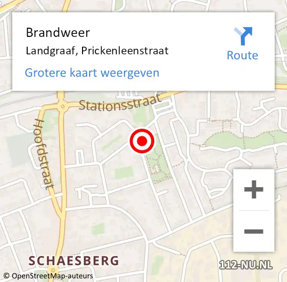 Locatie op kaart van de 112 melding: Brandweer Landgraaf, Prickenleenstraat op 14 april 2015 04:22