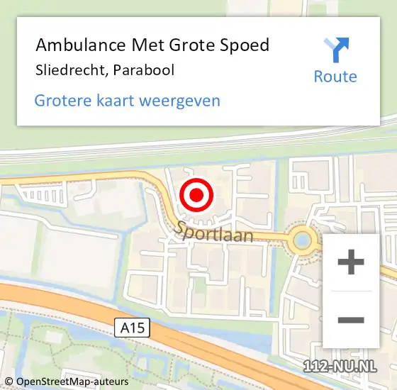 Locatie op kaart van de 112 melding: Ambulance Met Grote Spoed Naar Sliedrecht, Parabool op 11 september 2013 20:32