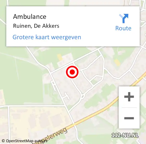 Locatie op kaart van de 112 melding: Ambulance Ruinen, De Akkers op 14 april 2015 10:26