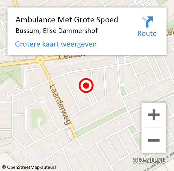 Locatie op kaart van de 112 melding: Ambulance Met Grote Spoed Naar Bussum, Elise Dammershof op 14 april 2015 10:52