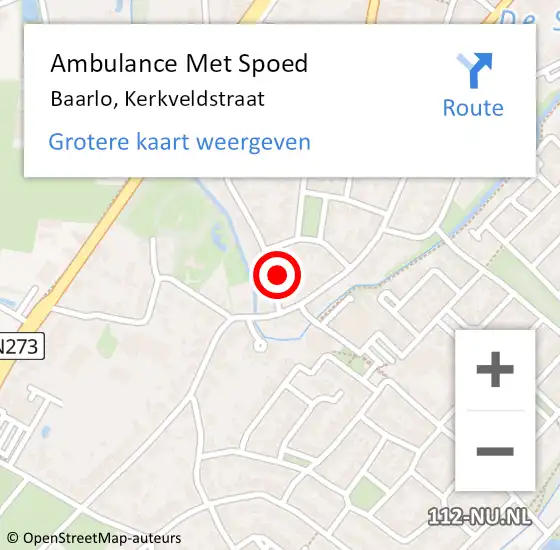 Locatie op kaart van de 112 melding: Ambulance Met Spoed Naar Baarlo, Kerkveldstraat op 14 april 2015 12:59