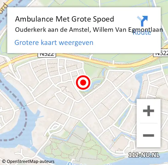 Locatie op kaart van de 112 melding: Ambulance Met Grote Spoed Naar Ouderkerk aan de Amstel, Willem Van Egmontlaan op 14 april 2015 13:22