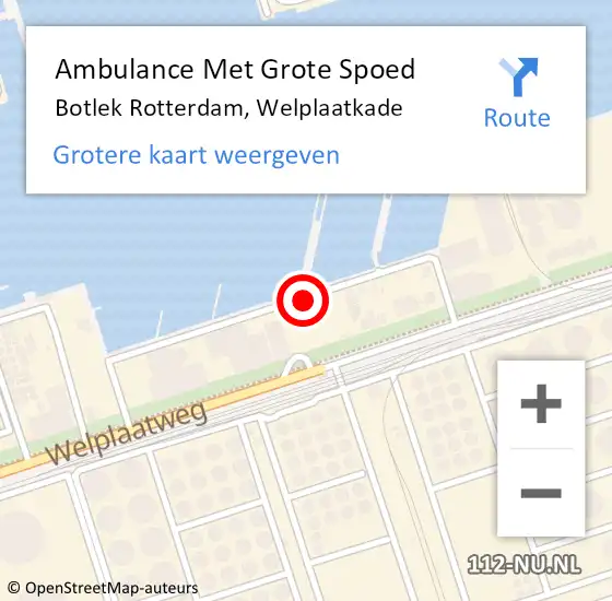 Locatie op kaart van de 112 melding: Ambulance Met Grote Spoed Naar Botlek, Welplaatkade op 14 april 2015 14:15