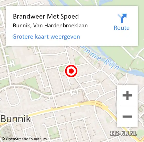 Locatie op kaart van de 112 melding: Brandweer Met Spoed Naar Bunnik, Van Hardenbroeklaan op 14 april 2015 14:25