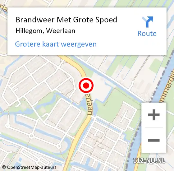 Locatie op kaart van de 112 melding: Brandweer Met Grote Spoed Naar Hillegom, Weerlaan op 14 april 2015 14:44