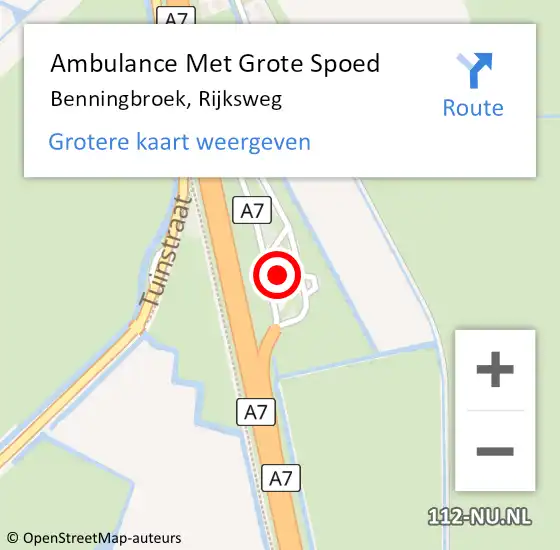 Locatie op kaart van de 112 melding: Ambulance Met Grote Spoed Naar Benningbroek, Rijksweg op 14 april 2015 15:03