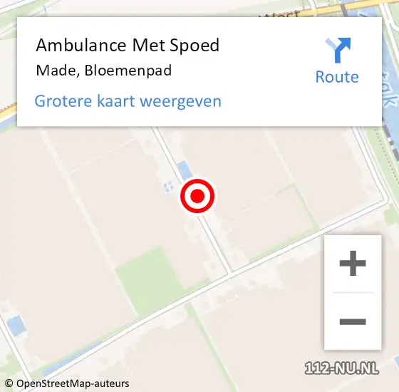 Locatie op kaart van de 112 melding: Ambulance Met Spoed Naar Made, Bloemenpad op 14 april 2015 15:07