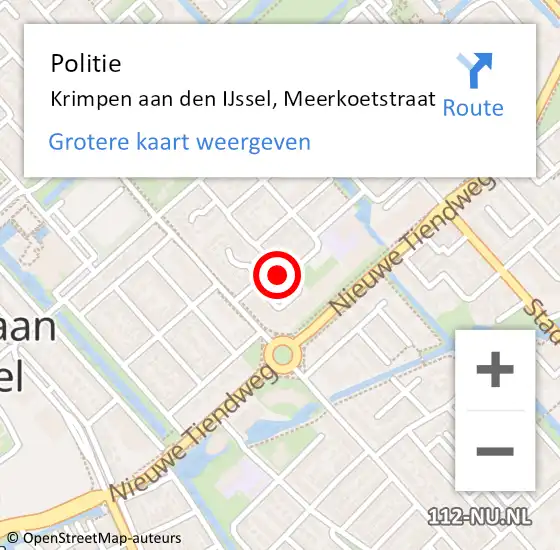 Locatie op kaart van de 112 melding: Politie Krimpen aan den IJssel, Meerkoetstraat op 14 april 2015 15:49