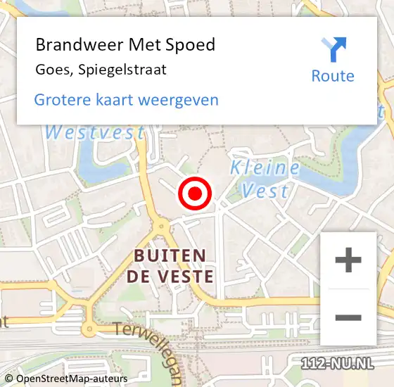 Locatie op kaart van de 112 melding: Brandweer Met Spoed Naar Goes, Spiegelstraat op 14 april 2015 16:47